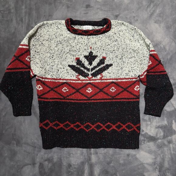 Vintage FABE Crewneck Knit Sweater Size M Holiday Retro Ski Geometic Nordic - Picture 1 of 8